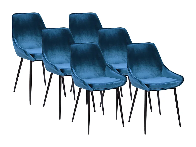 Lot de 6 chaises - Velours et métal noir - Bleu nuit - MASURIE