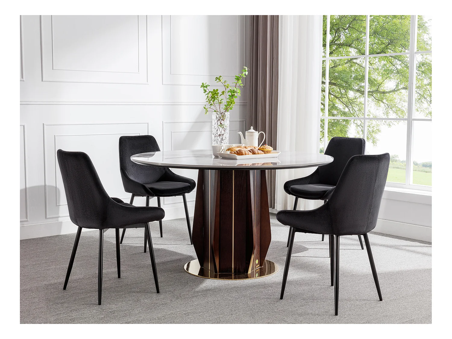 Zestaw 6 krzeseł MASURIE – Welur – Kolor czarny