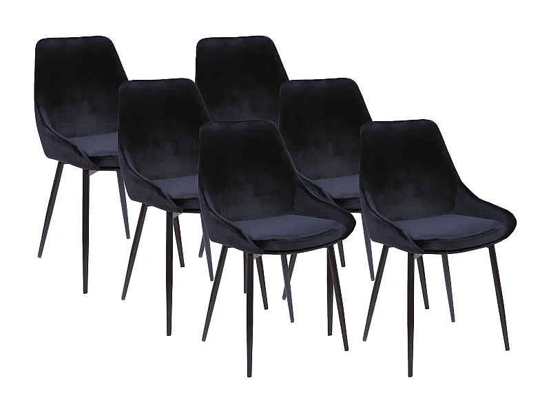 Lot de 6 chaises - Velours et métal noir - Noir - MASURIE