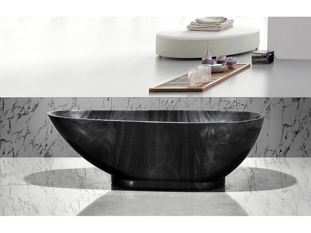Baignoire îlot MARBELA - 190 L - 180*85*58cm - Effet Marbre - Noir