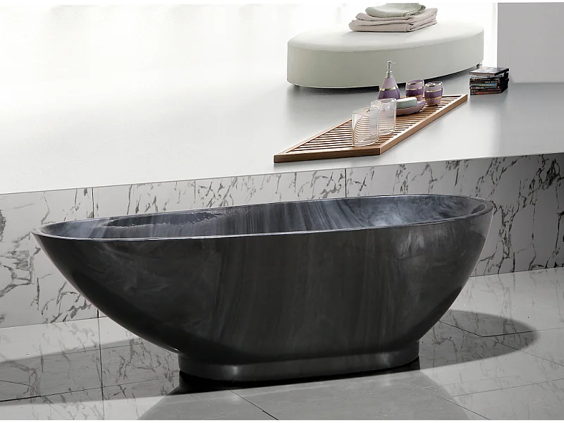 Baignoire îlot MARBELA - 190 L - 180*85*58cm - Effet Marbre - Noir
