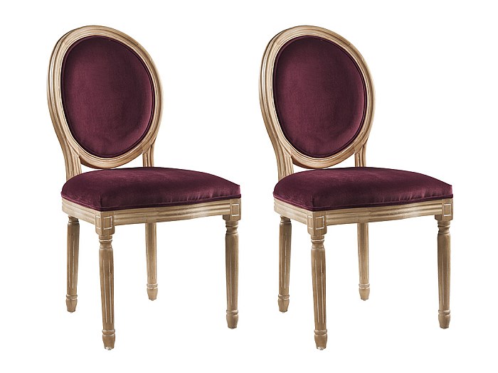 Conjunto de 2 sillas asiento o respaldo ciruela LOUIS XVI