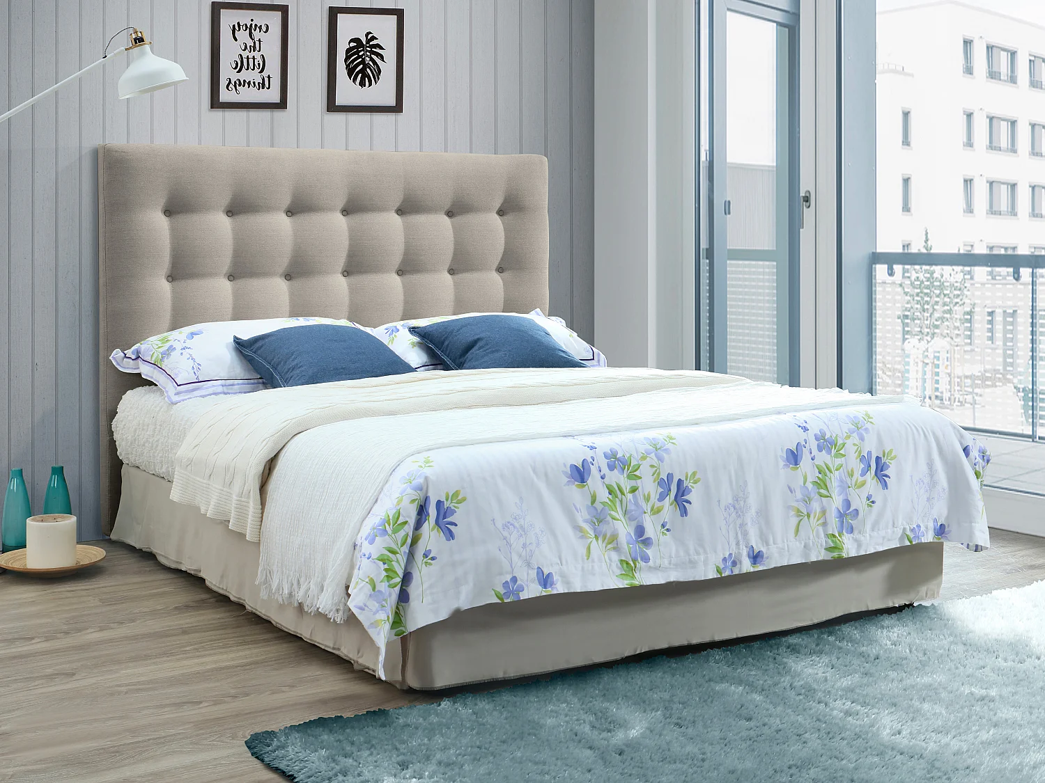 Cabeceira de cama estofada FRANCESCO - 160 cm - Tecido - Bege