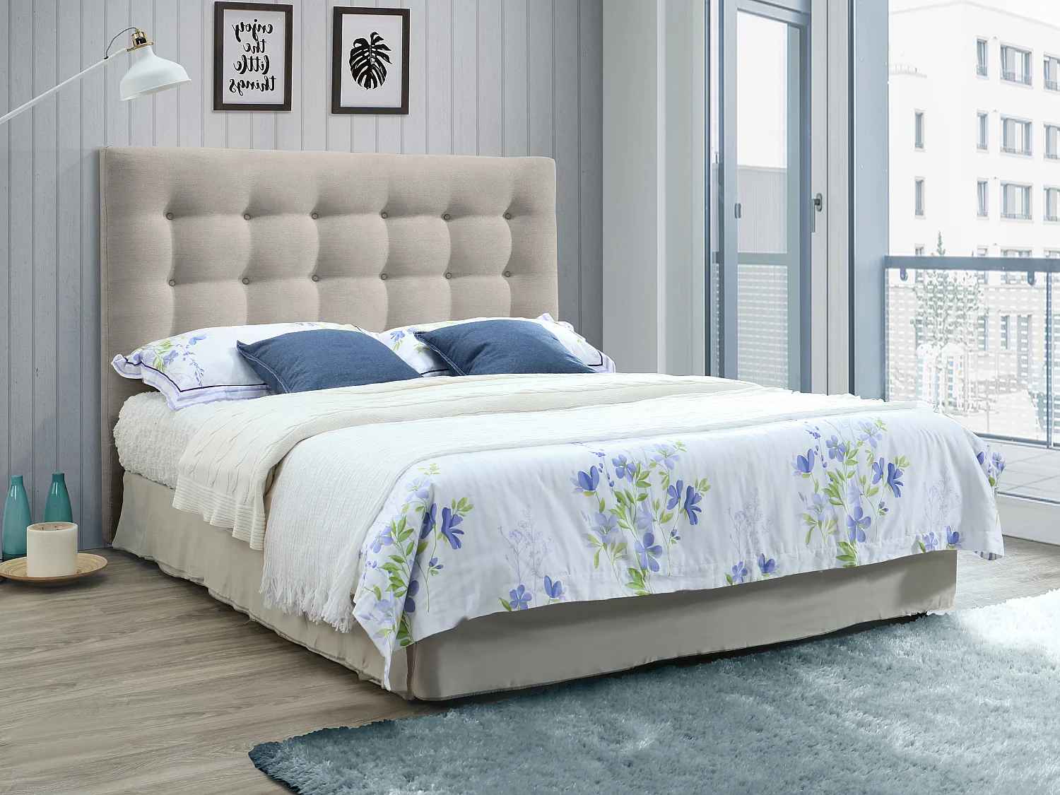 Tête de lit capitonnée - 140 cm - Tissu - Beige - FRANCESCO
