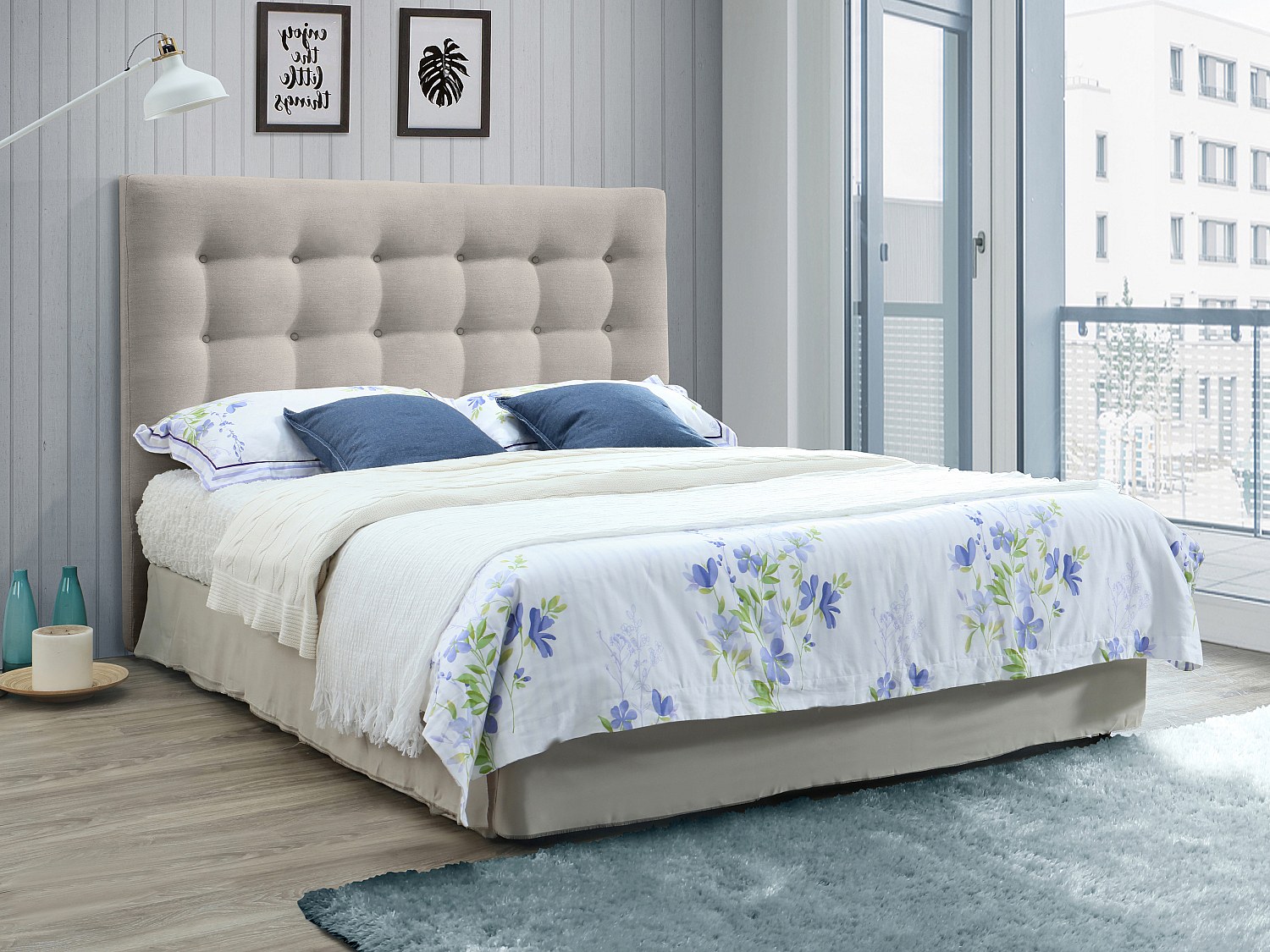 Polster-Bettkopfteil - 140 cm - Stoff - Beige - FRANCESCO günstig online kaufen