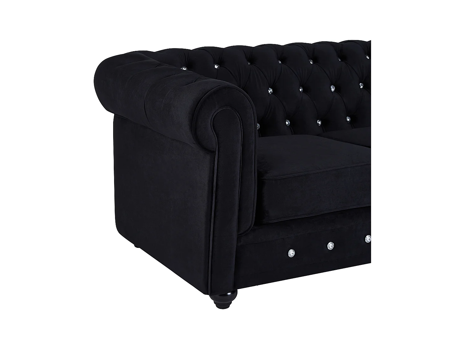 Couchgarnitur 3+1 - Samt - Schwarz mit Knöpfen in Kristalloptik - CHESTERFIELD