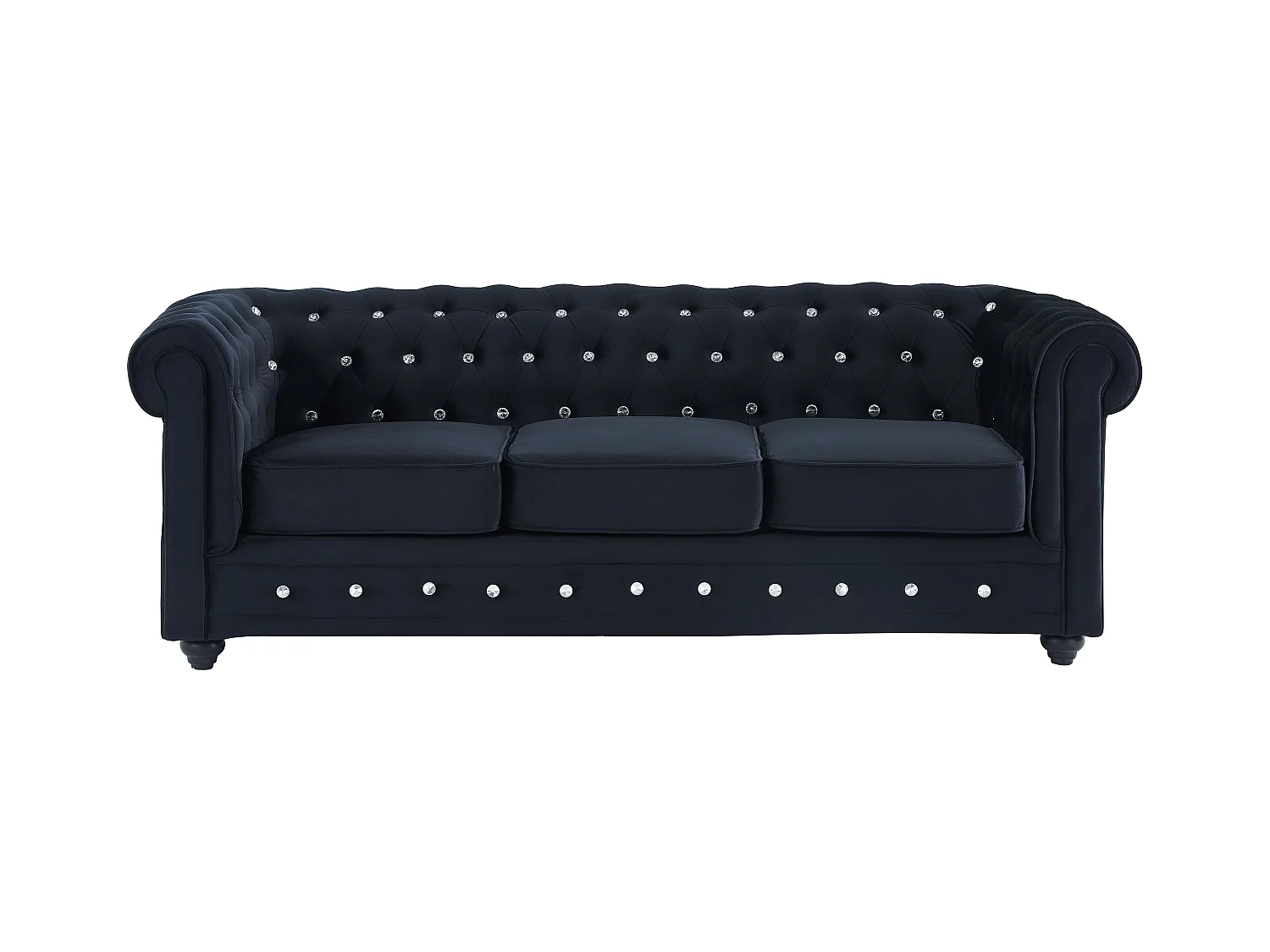 Couchgarnitur 3+1 - Samt - Schwarz mit Knöpfen in Kristalloptik - CHESTERFIELD