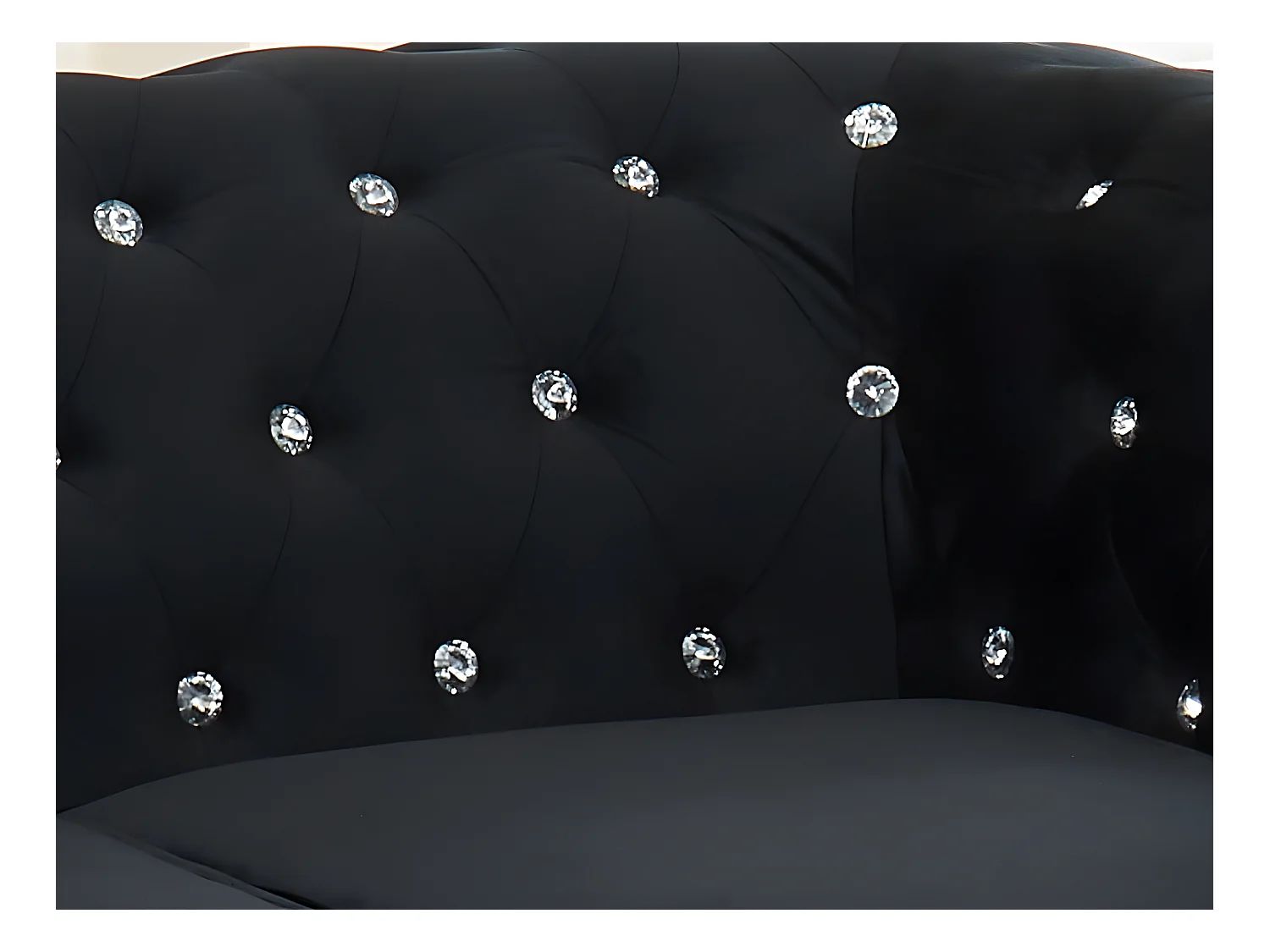 3-sitssoffa och fåtölj CHESTERFIELD - svart sammet och knappar med kristalleffekt