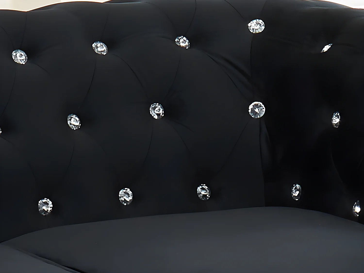 Canapé 3 places et fauteuil CHESTERFIELD - velours noir et boutons effet cristal