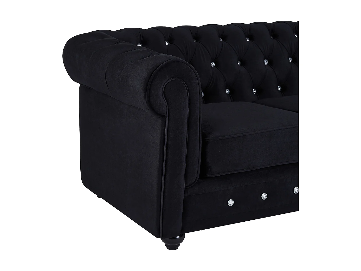 Canapé 3 places et fauteuil CHESTERFIELD - velours noir et boutons effet cristal