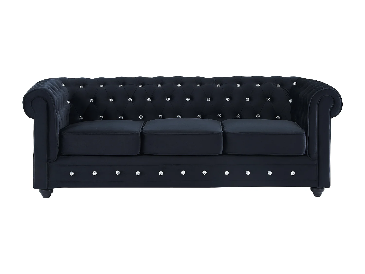 Canapé 3 places et fauteuil CHESTERFIELD - velours noir et boutons effet cristal