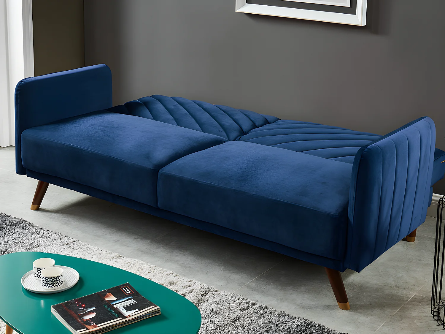Schlafsofa Klappsofa 3-Sitzer - Samt - Blau - JORIS