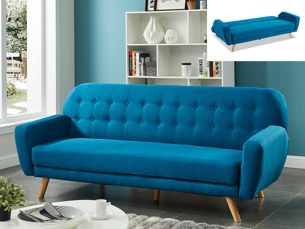 Schlafsofa Klappsofa 3-Sitzer LELIO - Stoff - Blau