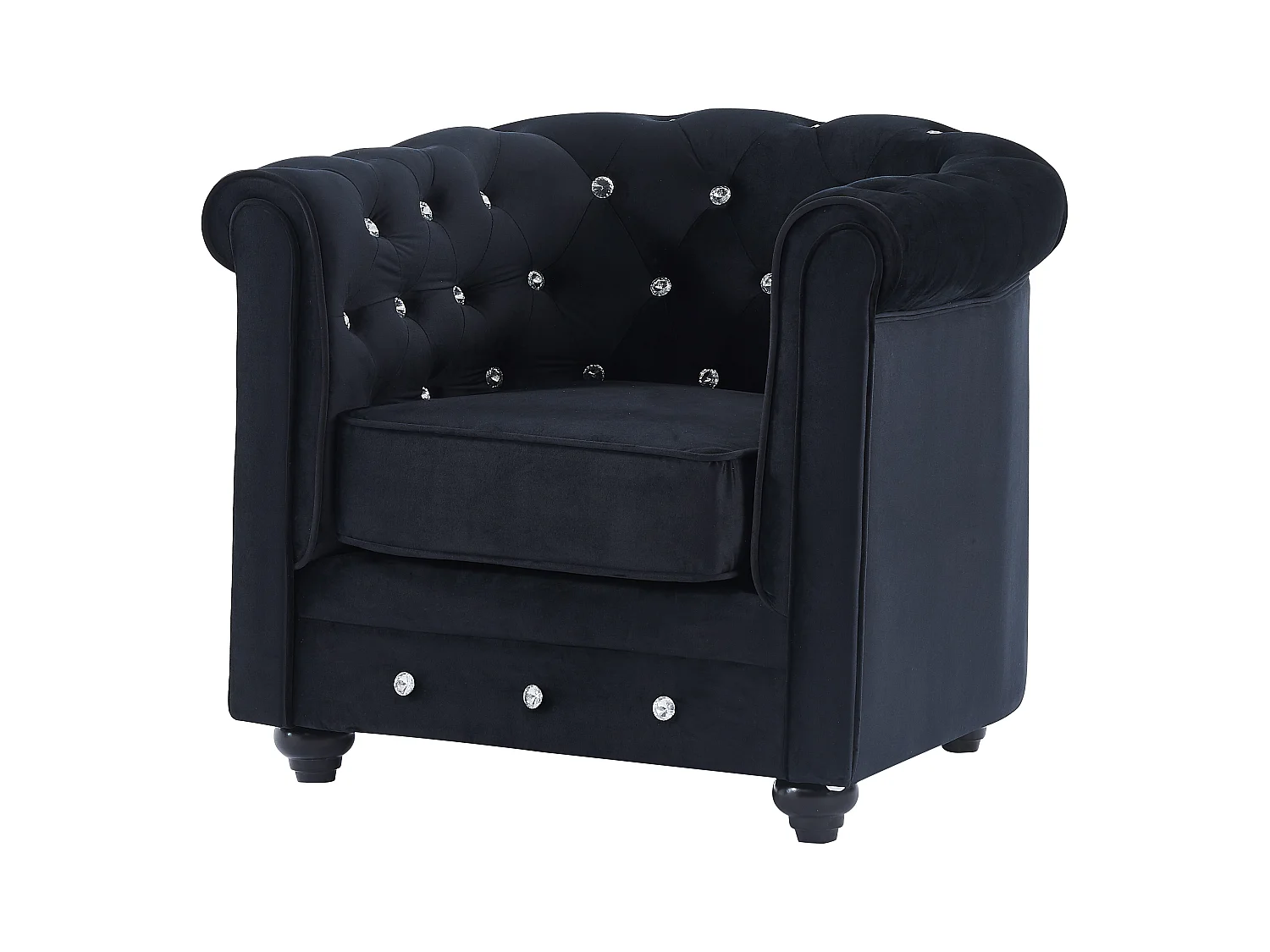 Couchgarnitur 3+1+1 - Samt - Schwarz mit Knöpfen in Kristalloptik - CHESTERFIELD