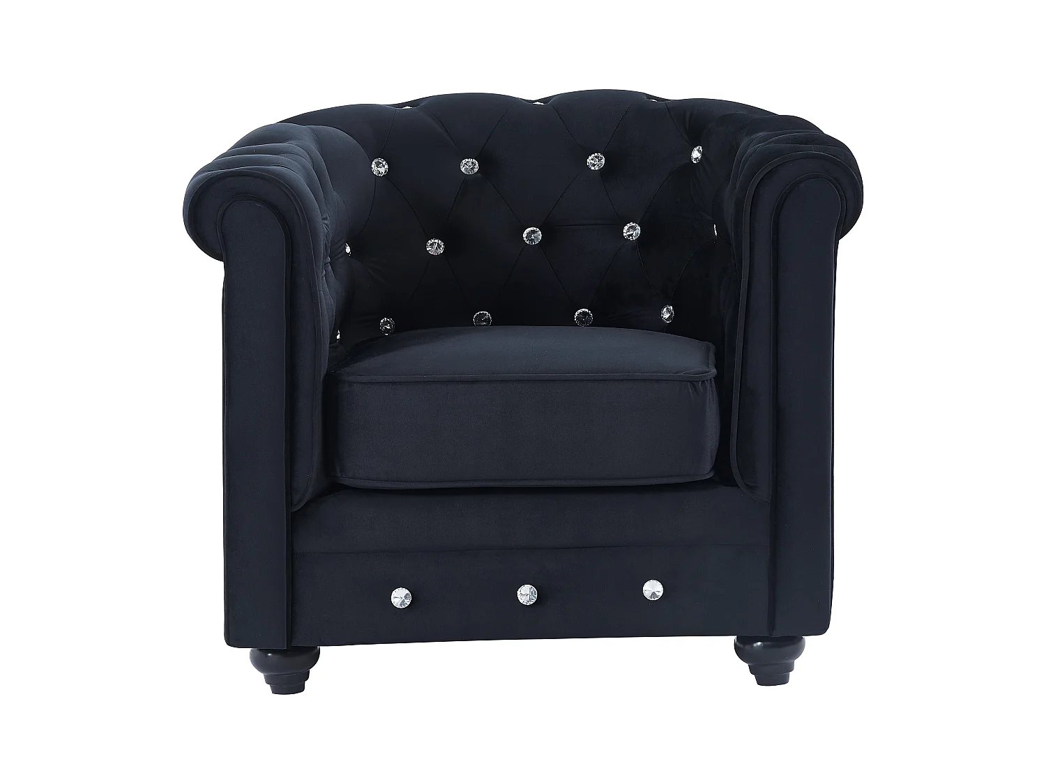 Couchgarnitur 3+1+1 - Samt - Schwarz mit Knöpfen in Kristalloptik - CHESTERFIELD