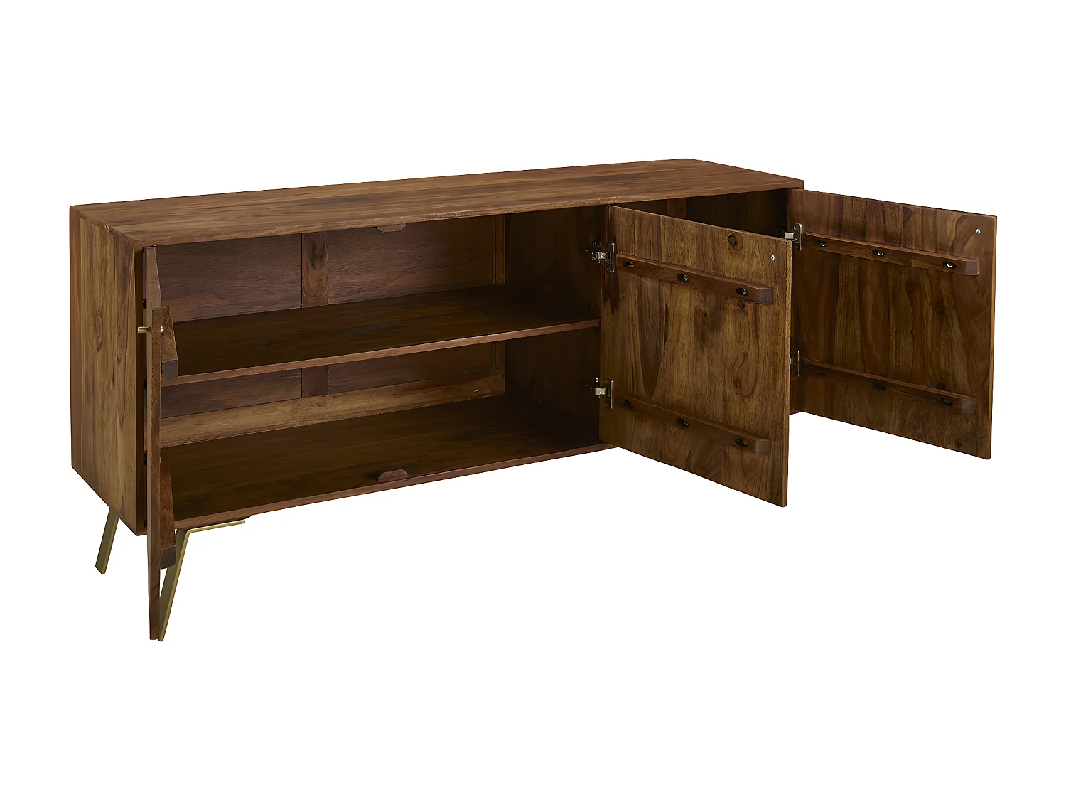 Buffet ORPHEA - 3 portes - Bois de Sheesham & métal doré