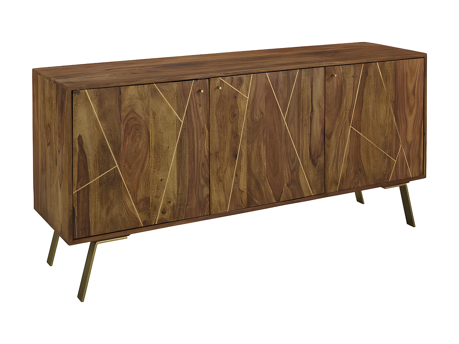 Buffet ORPHEA - 3 portes - Bois de Sheesham & métal doré