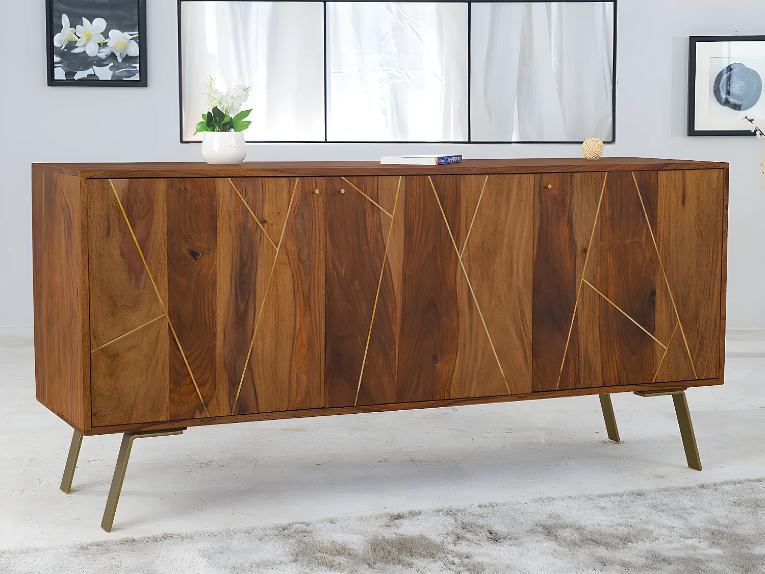 Sideboard mit 3 Türen - Seeshamholz & Metall - ORPHEA