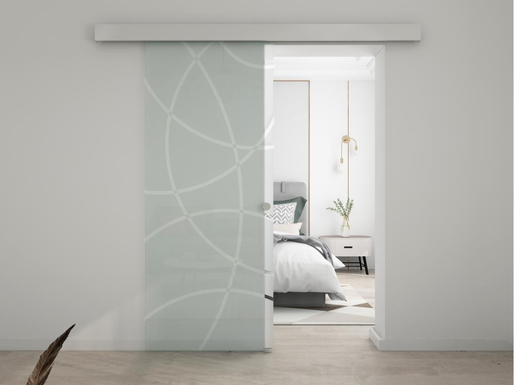 Puerta corredera con aplique HEIDI - Altura 205 x Ancho 73 cm - Cristal templado