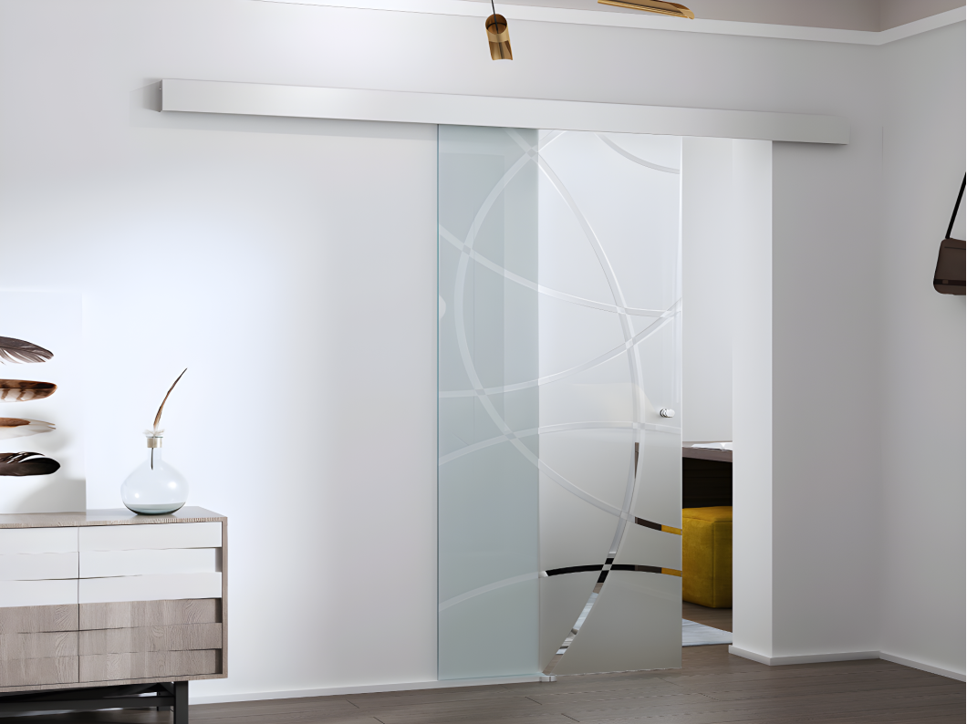 Schuifdeur met opbouwsysteem HEIDI - H205 x L73 cm - gehard glas