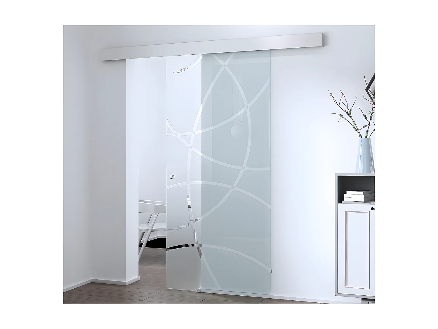Puerta corredera con aplique HEIDI - Altura 205 x Ancho 93 cm - Cristal templado
