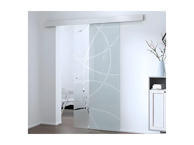 Porte coulissante avec système en applique H205 x L93 cm - Verre trempé dépoli - HEIDI