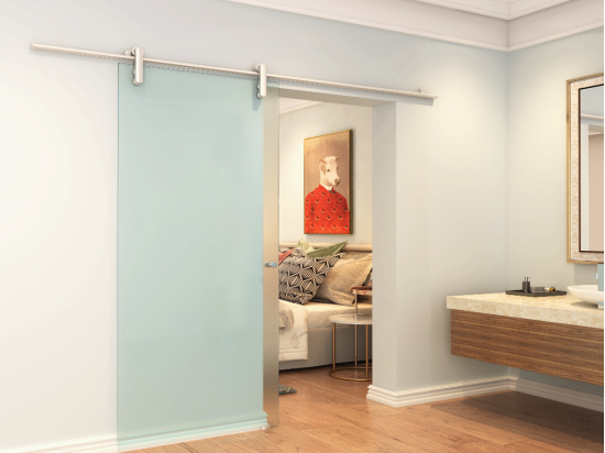 vente unique Porte coulissante avec système en applique CLEAVER - H205 x L73 cm - Verre trempé dépoli