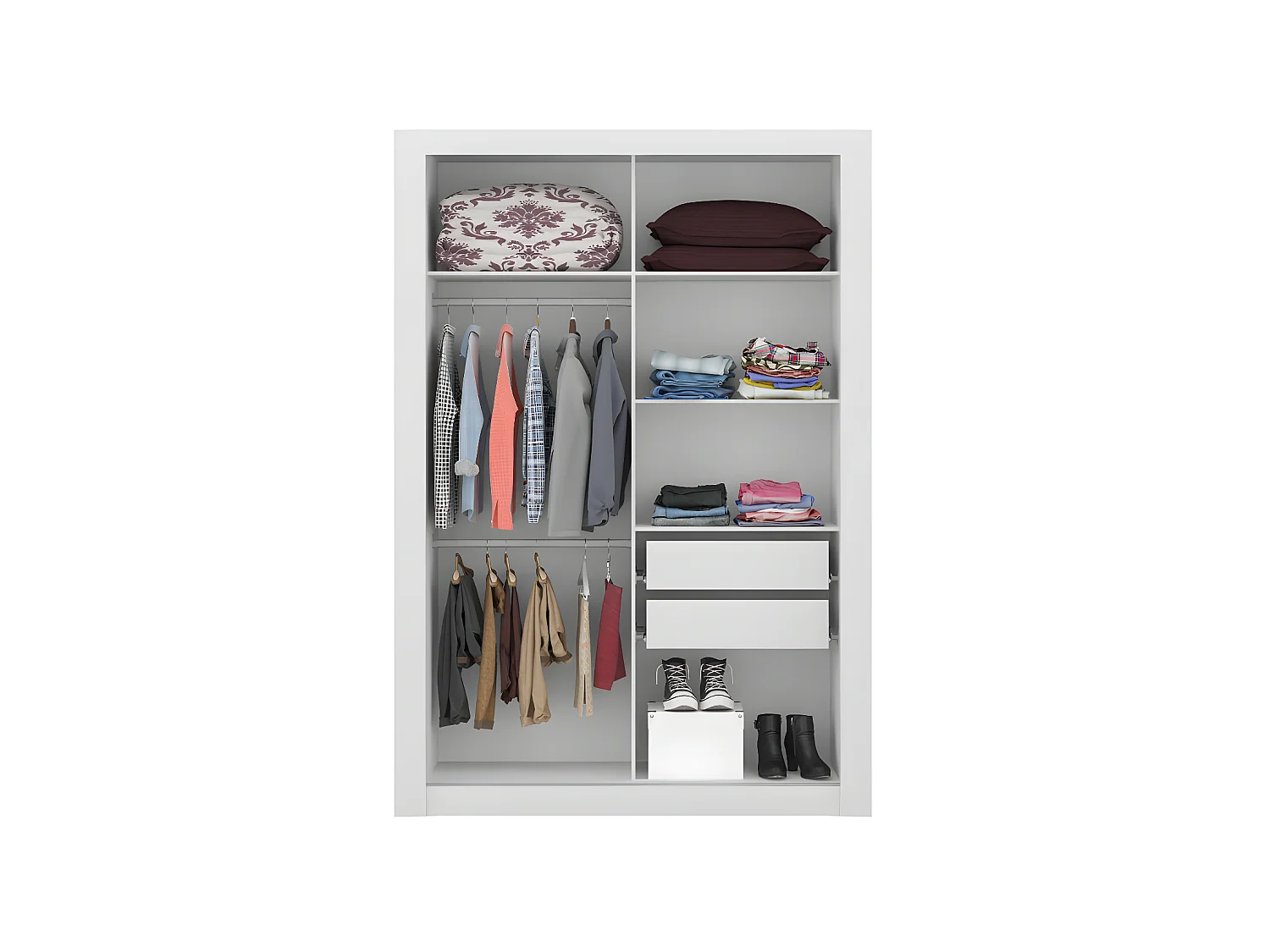 Armoire PETTERI - 2 portes coulissantes - Avec miroir - L.152 cm - Blanc