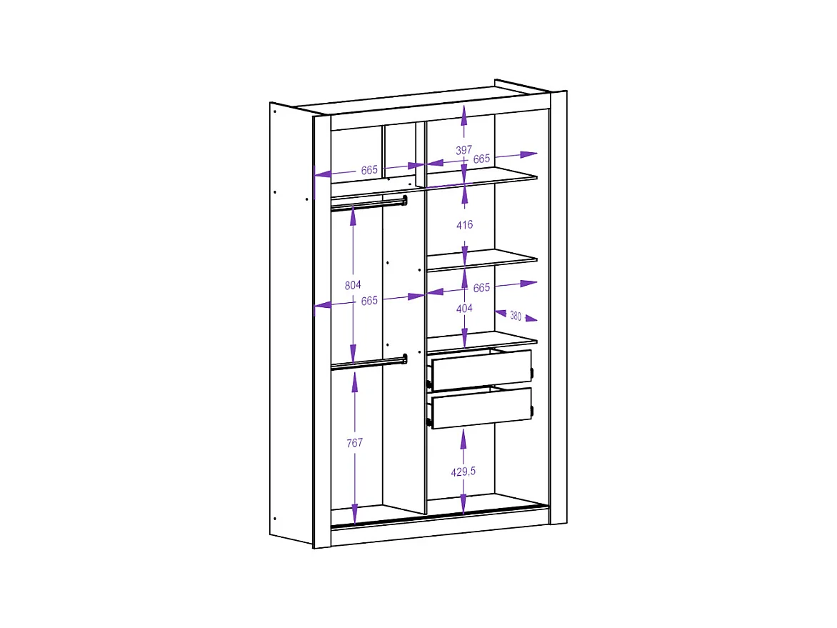 Armoire PETTERI - 2 portes coulissantes - Avec miroir - L.152 cm - Blanc