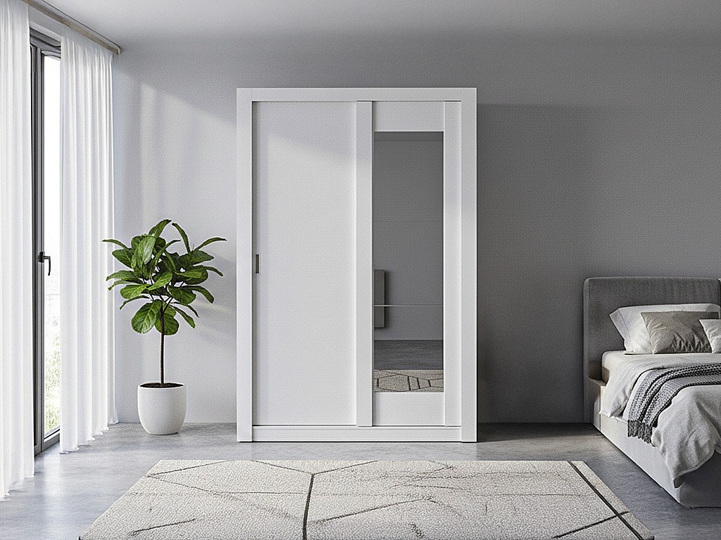 Vente-unique Kleiderschrank Mit Spiegel + 2 Schiebetüren - B. 152 Cm - Weiß - Petteri
