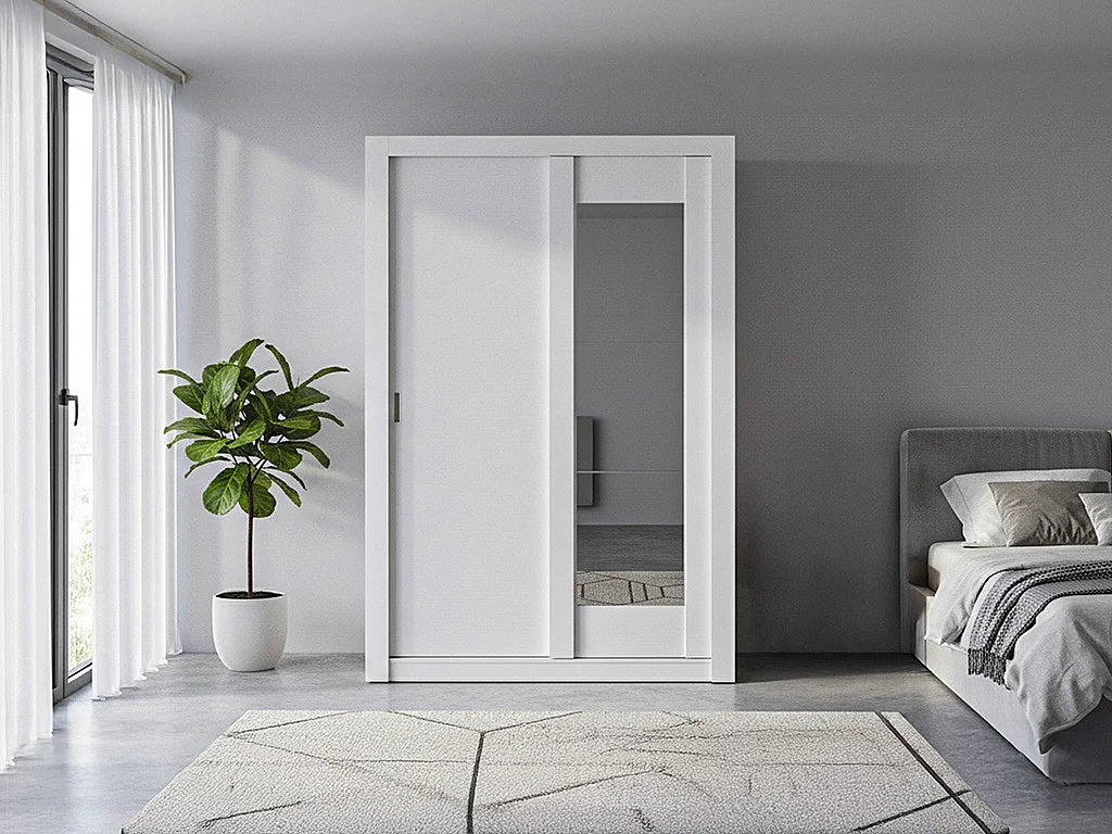 Garderobe PETTERI - 2 skyveve - Med speil - L.152 - Hvit