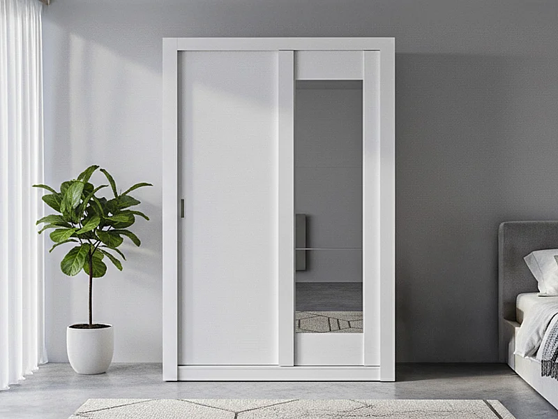 Armadio 2 ante scorrevoli con specchio L.152 cm Bianco - PETTERI