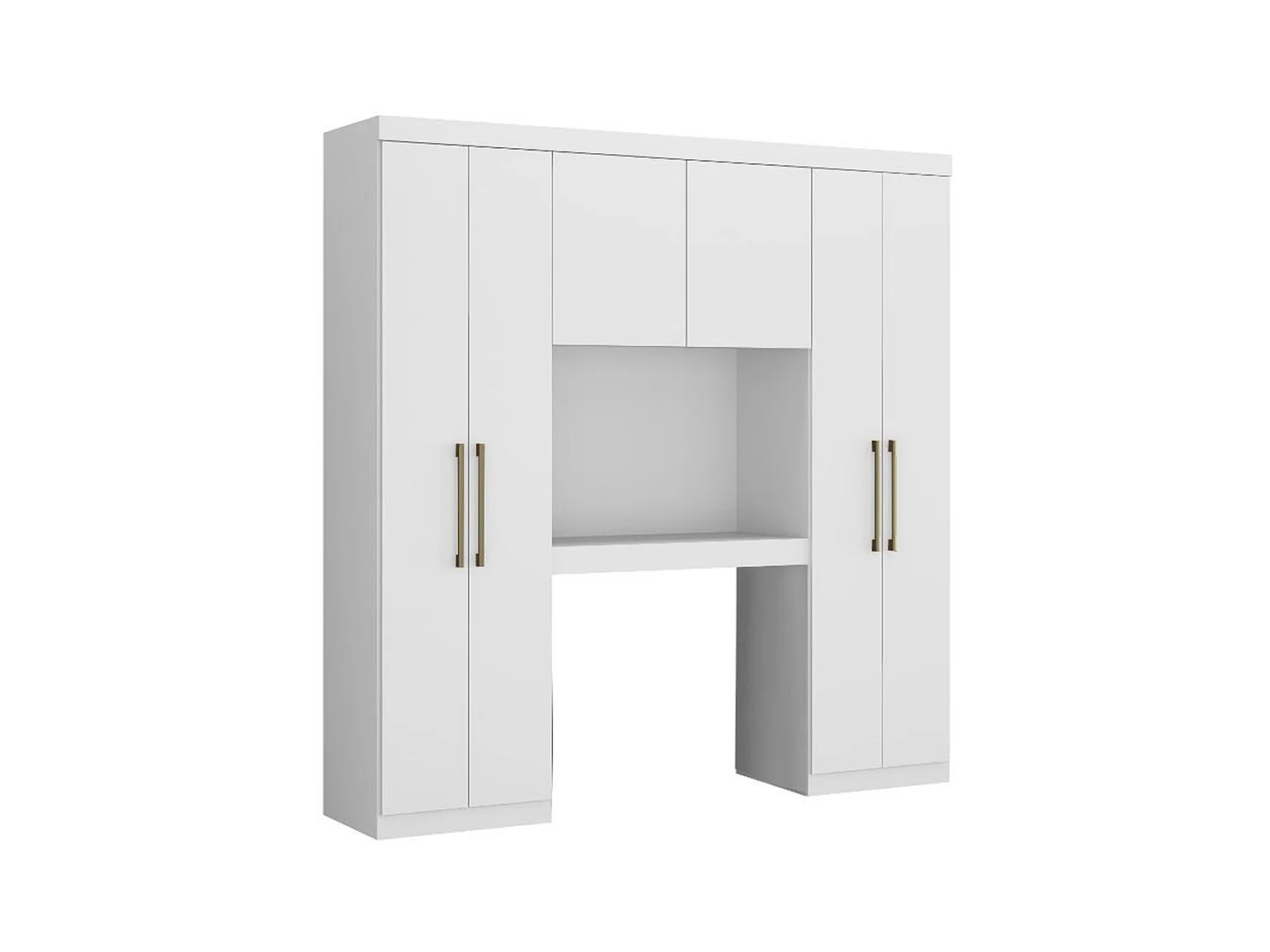 Bettüberbau mit 6 Türen, Kleiderschrank & Stauraum - L. 200 cm - Weiß - ANTERO