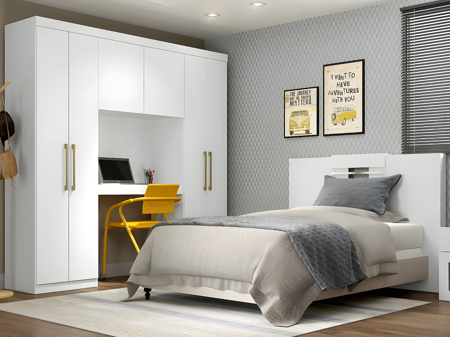 Zabudowa ANTERO – 6 par drzwi – Zawiera szafy i miejsce do przechowywania – Dł. 200 cm – Kolor biały