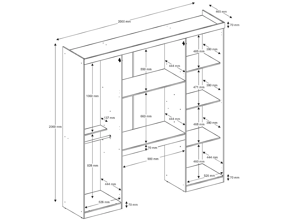 Bettüberbau mit 6 Türen, Kleiderschrank & Stauraum - L. 200 cm - Weiß - ANTERO