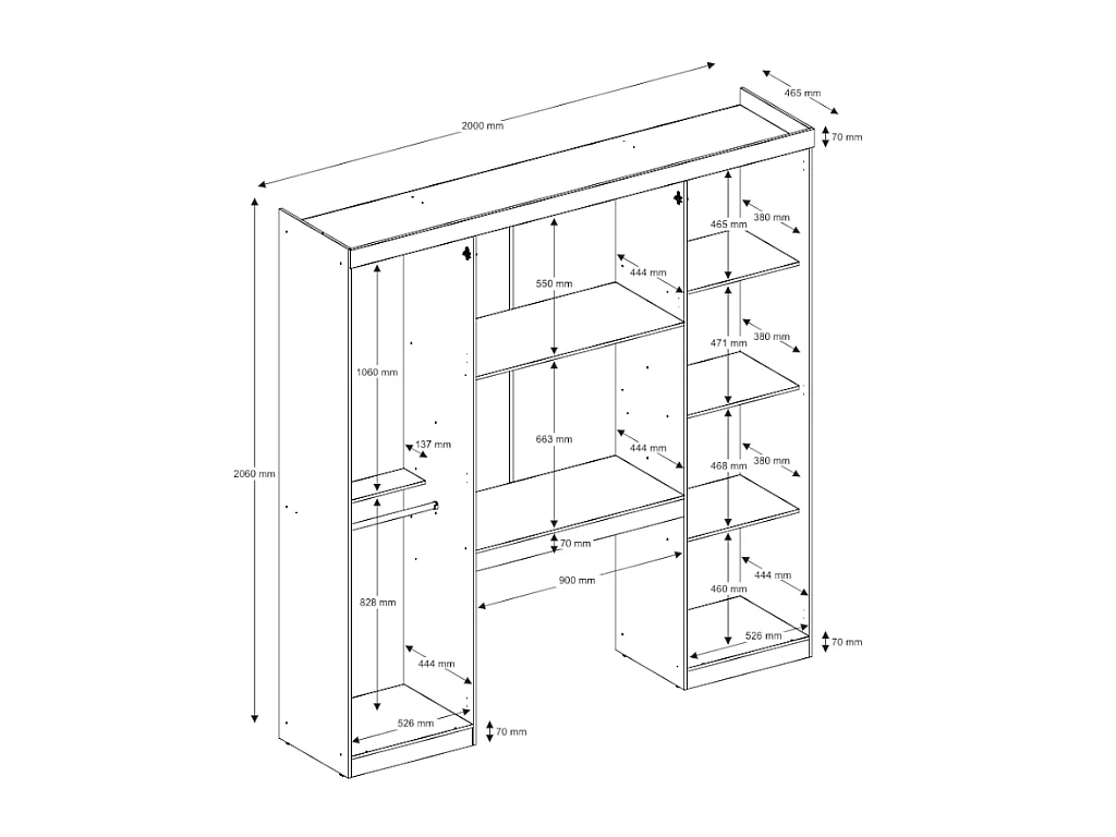 Bettüberbau mit 6 Türen, Kleiderschrank & Stauraum - L. 200 cm - Weiß - ANTERO