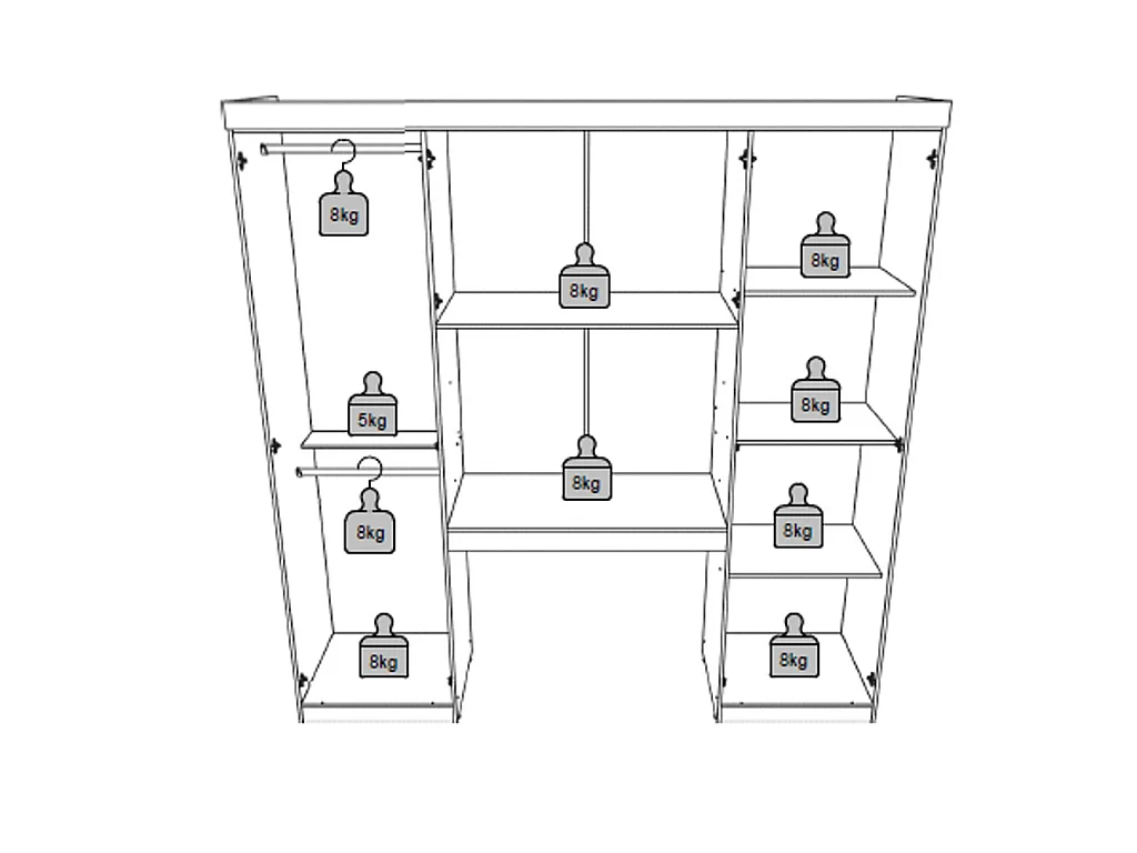 Bettüberbau mit 6 Türen, Kleiderschrank & Stauraum - L. 200 cm - Weiß - ANTERO