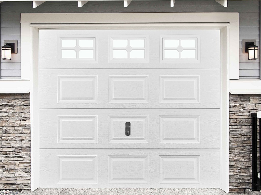 Puerta de garaje seccional con ventanas blanca SPEOS