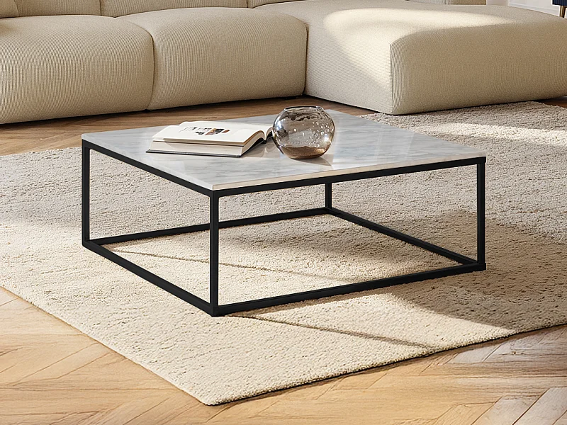 Table basse design ARETHA de Pascal MORABITO - Marbre et Métal - Blanc et Noir