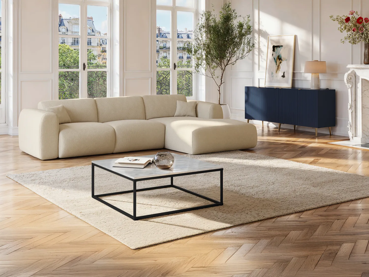 Mesa de centro design ARETHA de Pascal MORABITO - Mármol y metal - Blanco y negro