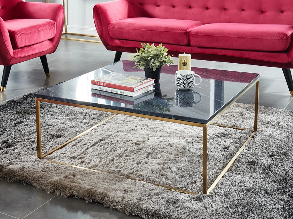 Table basse design ARETHA de Pascal MORABITO - Marbre et Métal - Blanc et Noir