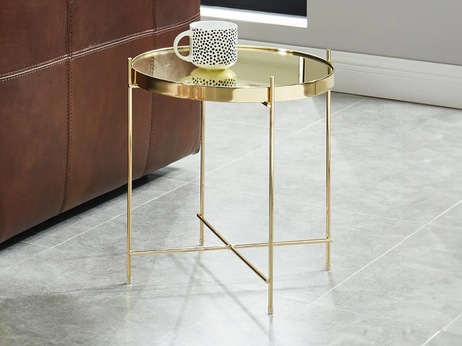 Mesa de apoio MARCIA - Espelho e Metal - Dourado
