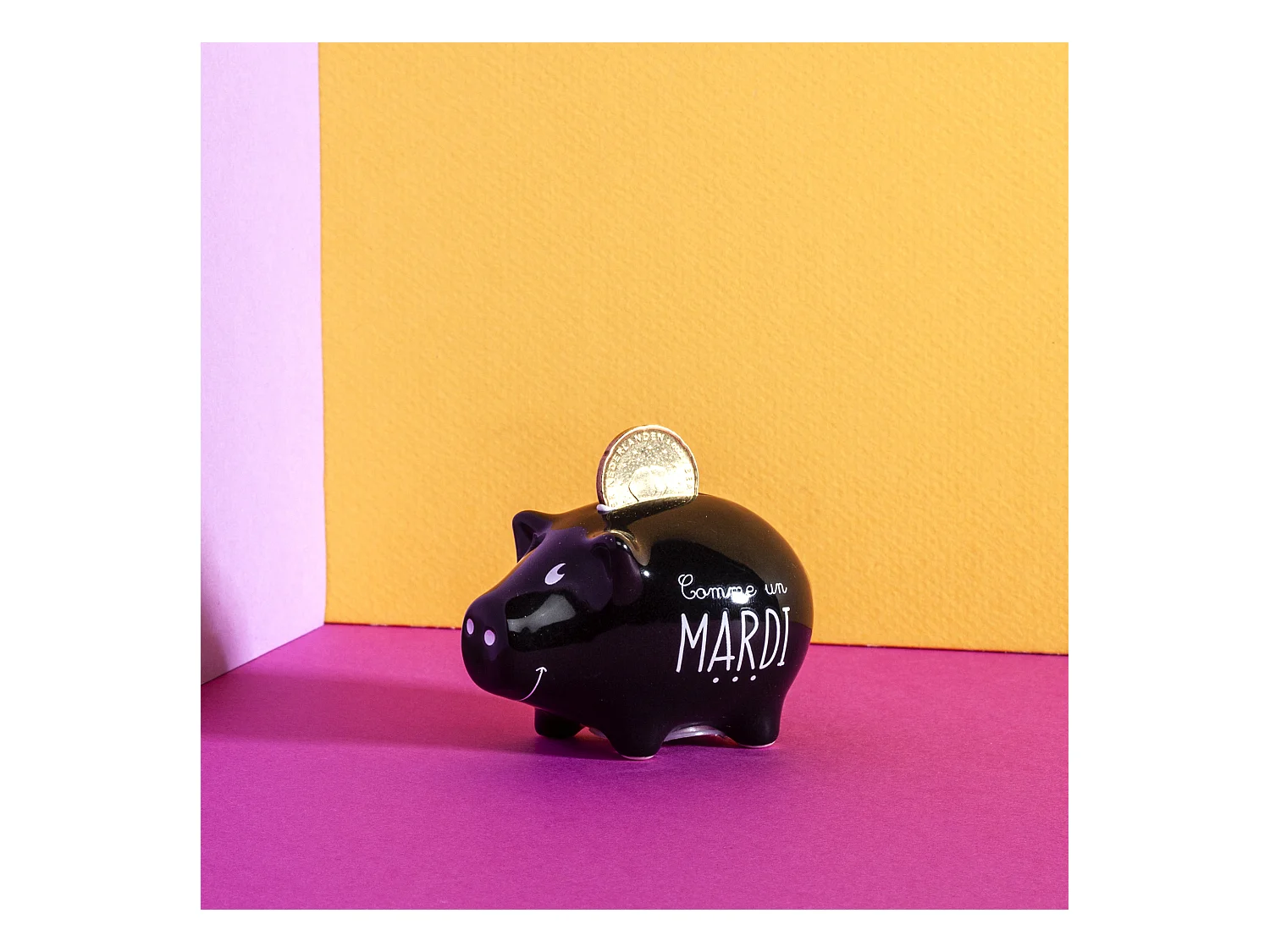 Tirelire Mini Cochon Semainier X6 Blanc, Noir