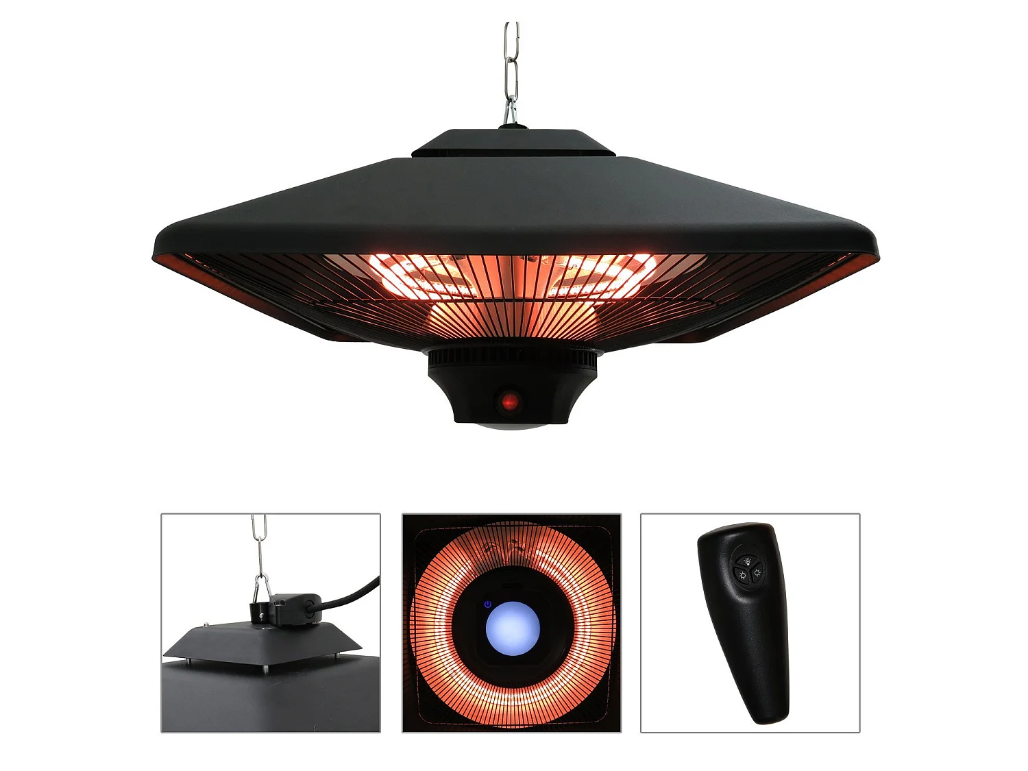 Estufa colgante de techo negro 43x43x25cm Outsunny