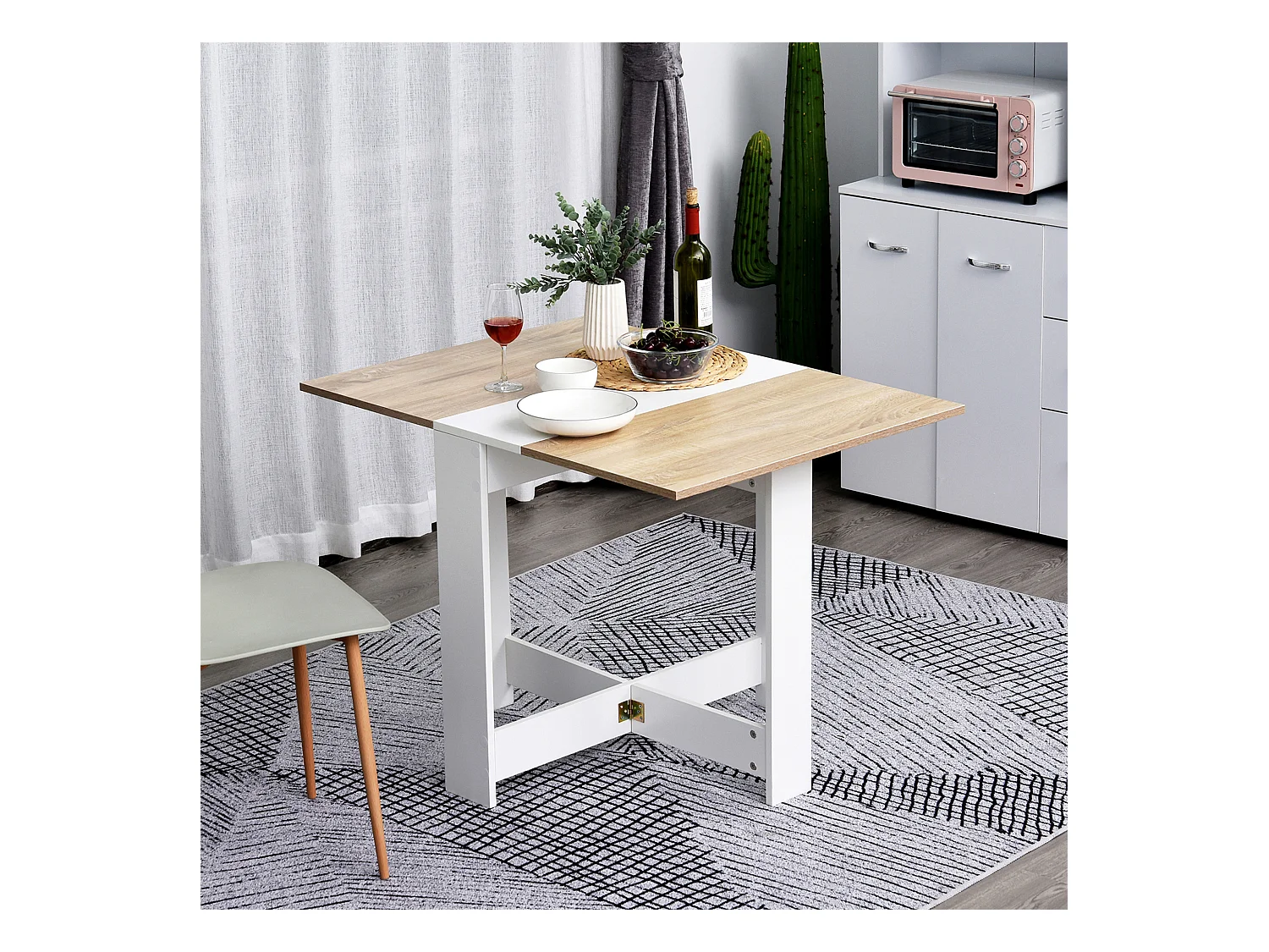 Mesa plegable cocina roble y blanco 103x76x73,5cm HOMCOM