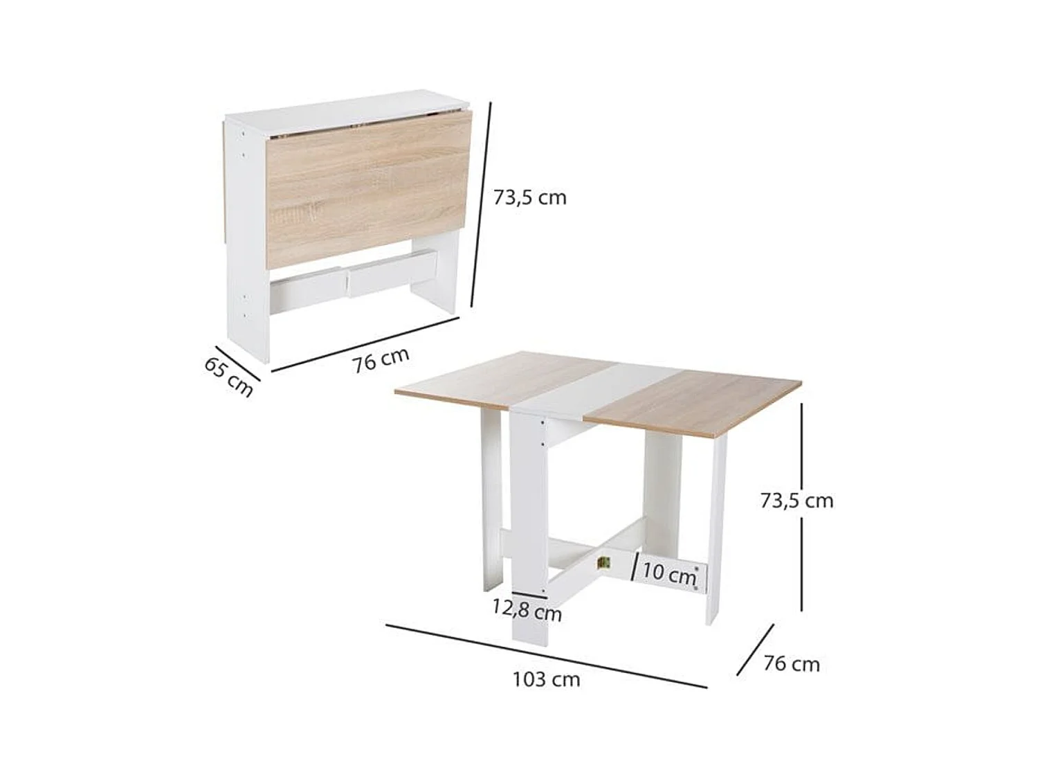Mesa plegable cocina roble y blanco 103x76x73,5cm HOMCOM