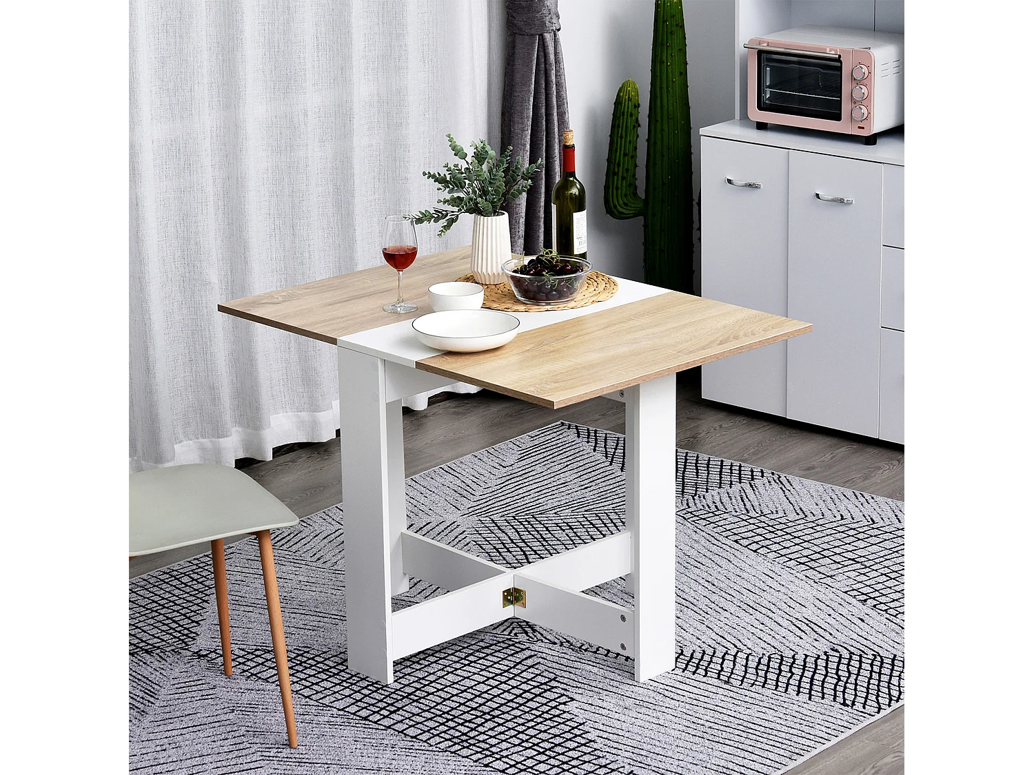 Mesa plegable cocina roble y blanco 103x76x73,5cm HOMCOM