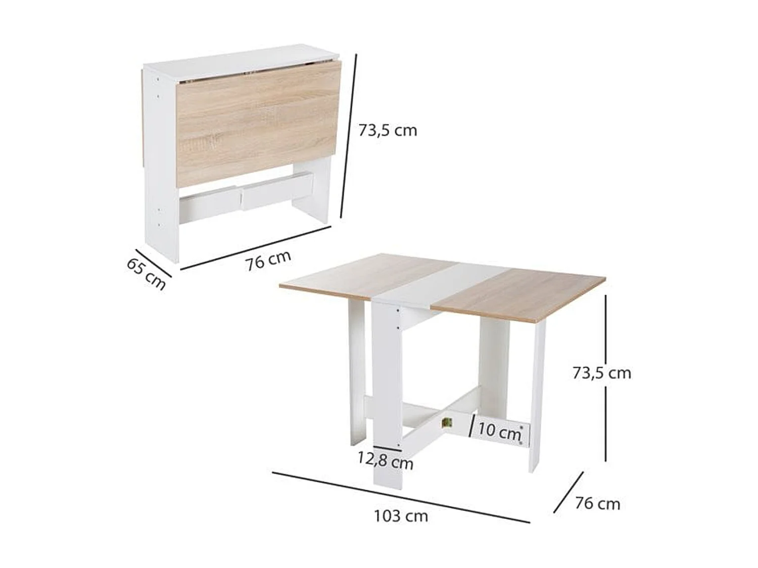 Mesa plegable cocina roble y blanco 103x76x73,5cm HOMCOM