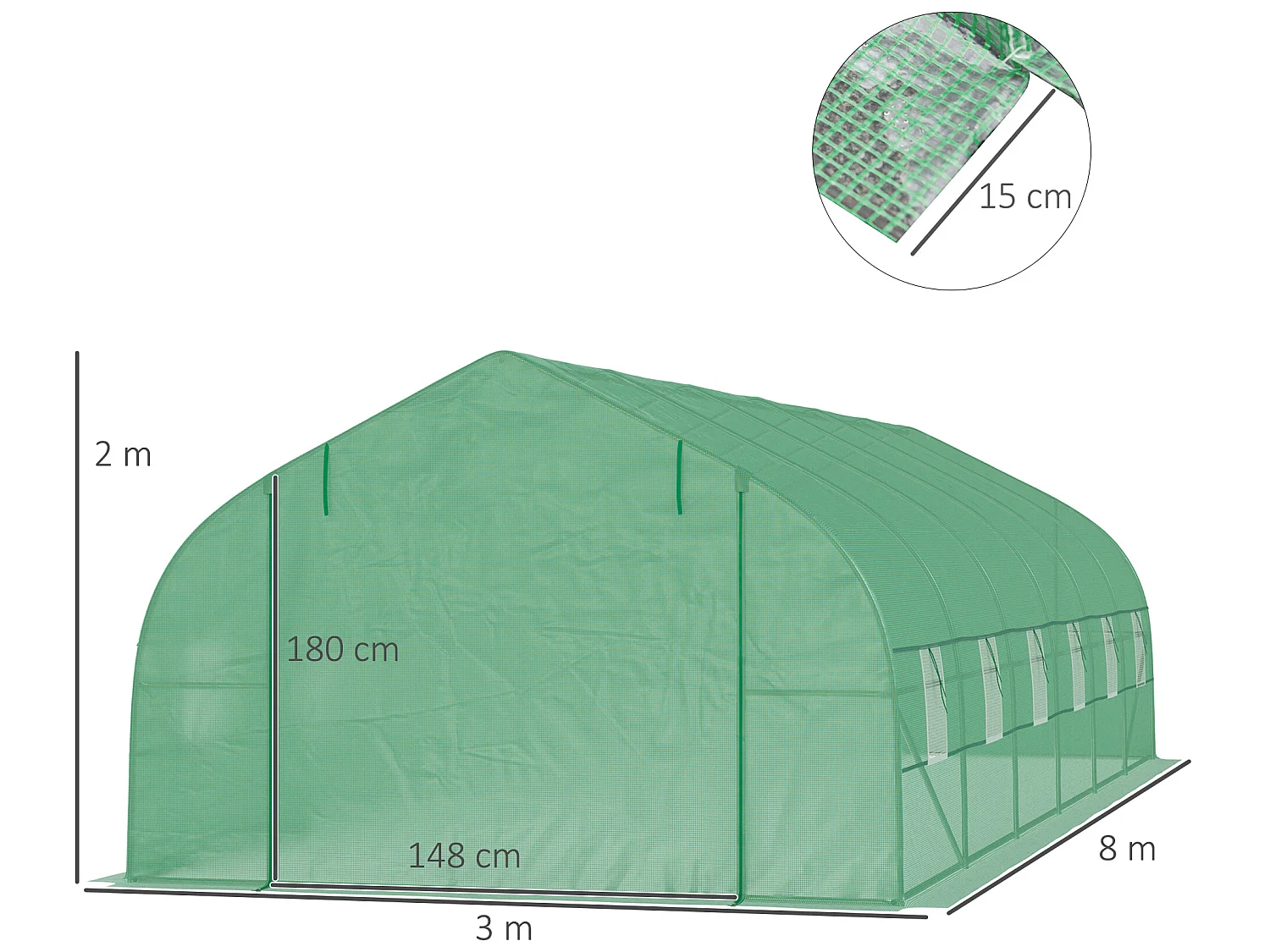 Invernadero de jardín verde 800x300x200 cm Outsunny