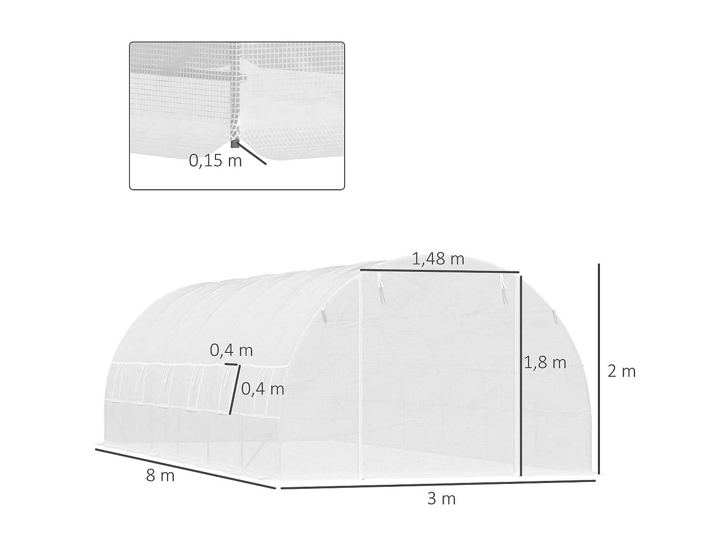 Invernadero de jardín blanco 800x300x200 cm Outsunny